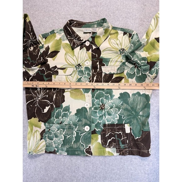 Women Chicos Size 3 Green Long Sleeves Down Bottom With Pockets Chore Jacket - Picture 12 of 15